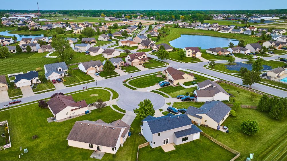 Aerial view of a suburban subdivision